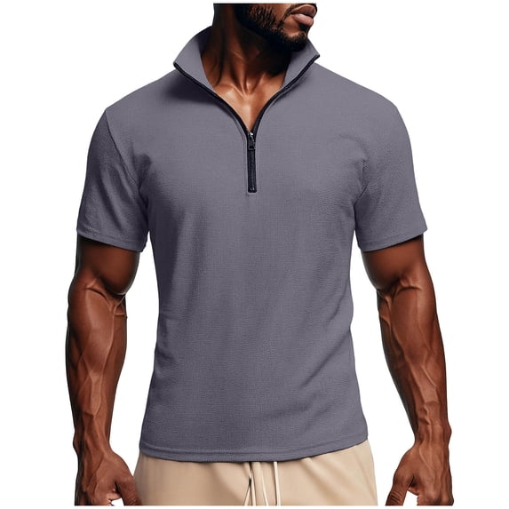 hotojiny Mens Sweatshirt Casual Quarter Zip Knit Pullover Lightweight Short Sleeve Classic Fit Workout Athletic Shirt