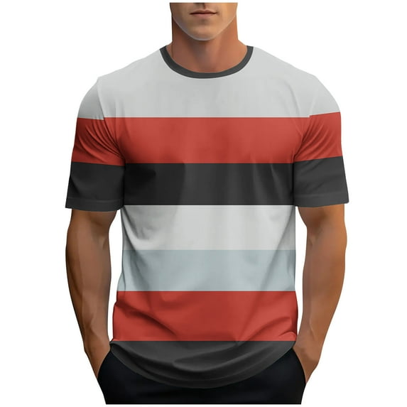 hotojiny Mens T-Shirt Colorblock Crewneck Loose Fit Tee Short Sleeve Soft Breathable Basic Top Summer Fashion Clothes