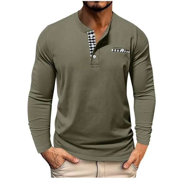 hotojiny Mens T-Shirts Casual Button Plaid Fall Tops Lightweight Performance Long Sleeve Muscle Work Shirts S-3Xl