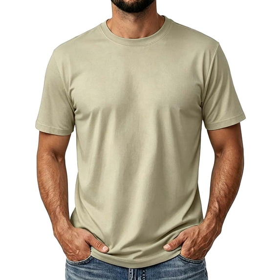 hotojiny Mens T Shirts Soft Crew Neck Basic Cotton Tee Comfortable Athletic Fit Plain Casual T-Shirt for Big and Tall(Khaki,Medium)