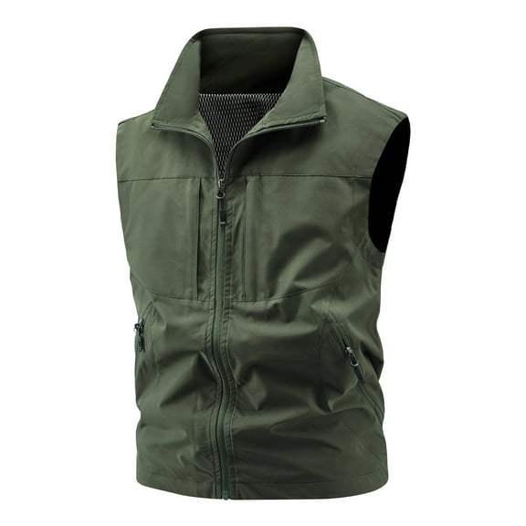 hotojiny Mens Zip Up Vest Casual Lightweight Sleeveless Vest Jackets Big and Tall Outdoor Work Top for Travel Hiking Fishing