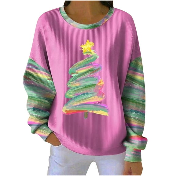 hotojiny Merry Christmas Sweaters for Women Casual Loose Fit Knit Pullover Fall Winter Tops Fashion Print Ugly Sweater
