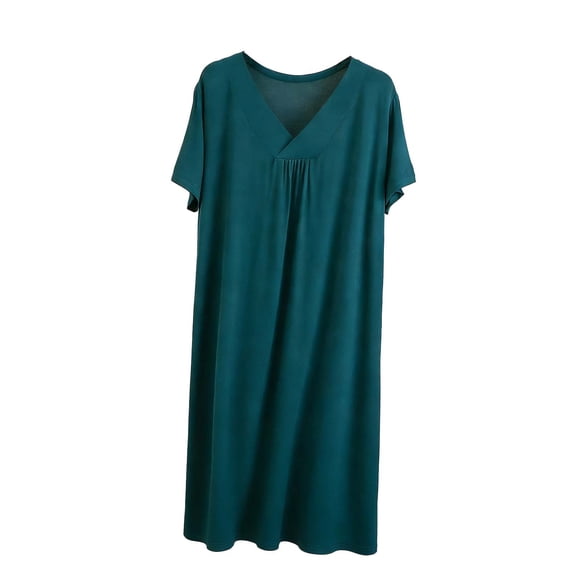 hotojiny Nightgowns for Women Flowy House Dress Soft Comfy Short Sleeve T Shirt Pajama Dress V Neck Casual Nightshirt