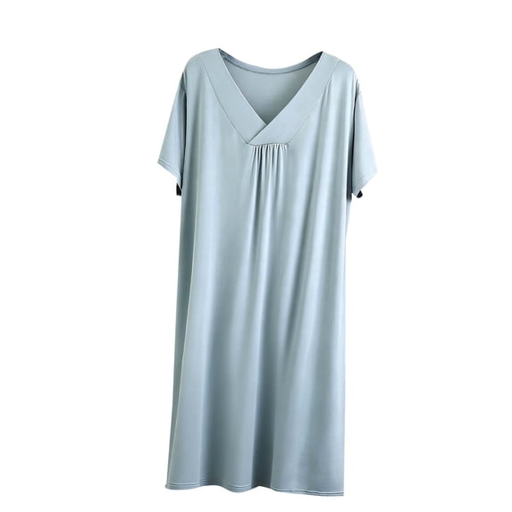 hotojiny Nightgowns for Women Flowy House Dress Soft Comfy Short Sleeve T Shirt Pajama Dress V Neck Casual Nightshirt