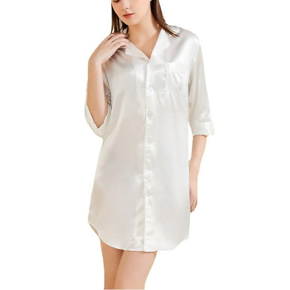 hotojiny Nightgowns for Women V Neck Button Down Sleepshirt Short Sleeve Casual Nightshirt Pajama Dress with Pocket