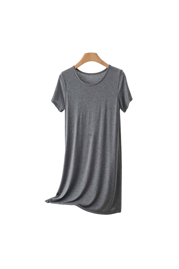 Nightgowns of Women Short Sleeve Cotton Sleep Shirts Plain Crew Neck Nightshirt Solid Color Pajamas Dress Sleepwear