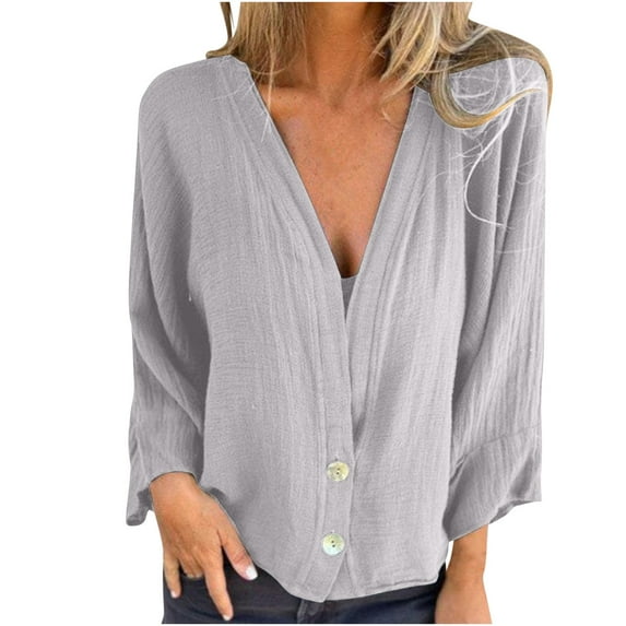 hotojiny Oversized Cardigans for Women Button down Loose Long Sleeve V Neck Tops Solid Color Fashion Shirts Outwear