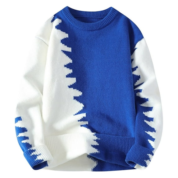 hotojiny Oversized Sweater for Men Fall Fashion Crew Neck Knit Tops Stylish Colorblock Long Sleeve Warm Tops Streetwear