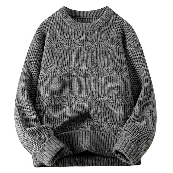 hotojiny Oversized Sweaters for Men Casual Crew Neck Thick Warm Knitwear Top Fall Winter Classic Textured Solid Color Pullover