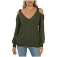 thumbnail image 1 of hotojiny Oversized Sweaters for Women Deep V Neck Long Sleeve Knit Cold Shoulder Sweater Loose Tunic Pullover Tops, 1 of 7