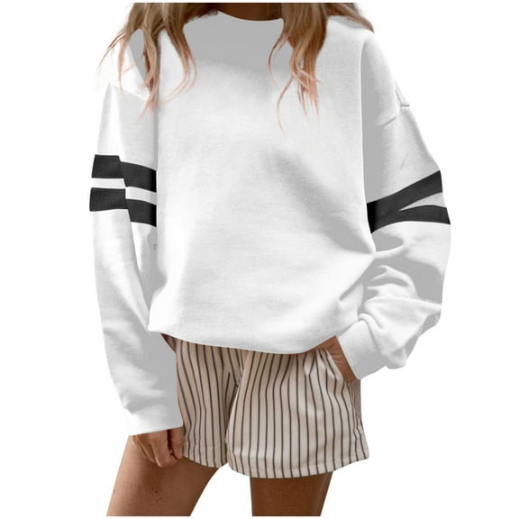 hotojiny Oversized Sweatshirt for Women Vintage Crew Neck Long Sleeve Shirt Striped Loose Fit Pullover Tops Fall Fashion