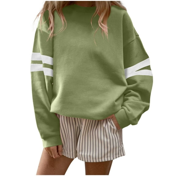 hotojiny Oversized Sweatshirt for Women Vintage Crew Neck Long Sleeve Shirt Striped Loose Fit Pullover Tops Fall Fashion