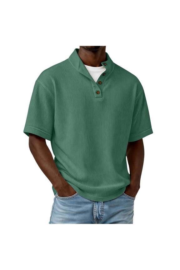 Oversized T-Shirts for Men Half Sleeve Lightweight Performance Tops Loose Fit Ribbed Solid Casual Button up Pullover