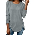thumbnail image 1 of hotojiny Oversized Tshirts for Women Crewneck Curved Hem Tunic Tees Long Sleeve Loose Basic Tops Fall Pullover(Gray,Large), 1 of 7
