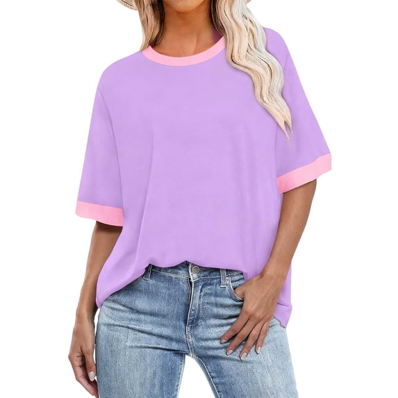 hotojiny Oversized Tshirts for Women Plus Size Crew Neck Loose Fit Summer Tee Tops Casual Half Sleeve Workout Shirt Clothes