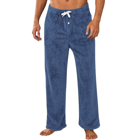 hotojiny Pajama Pants Men Fuzzy Sherpa Thermal Warm Sleep Pant Comfortable Wide Leg Fleece Lined Pj Bottoms with Button Fly