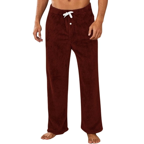 hotojiny Pajama Pants Men Fuzzy Sherpa Thermal Warm Sleep Pant Comfortable Wide Leg Fleece Lined Pj Bottoms with Button Fly
