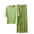 thumbnail image 1 of hotojiny Pajama Sets for Women 2 Piece Short Sleeve Mock Neck Top Wide Leg Pants Casual Sets Soft Comfy Loungewear, 1 of 2