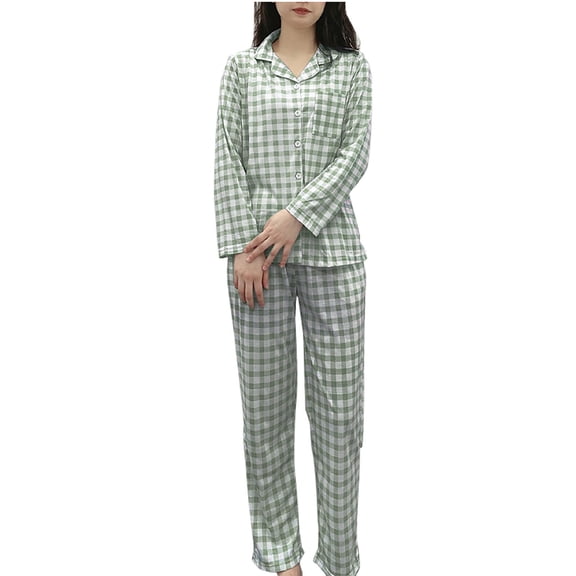 hotojiny Pajama Sets for Women Long Sleeve Shirt and Pants Pjs Lounge Sets Plaid Button Down Sleepwear with Pockets