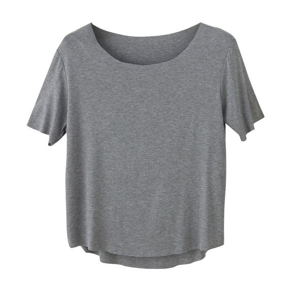 hotojiny Pajama Tops for Women Soft Loose Short Sleeve Shirt Loungewear Comfy Flowy Solid Color Scoop Neck Sleepwear