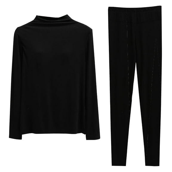 hotojiny Pajamas for Women Set Long Sleeve Mock Neck Top and Pants 2 Piece Pj Sets Soft Loungewear with Built in Bra