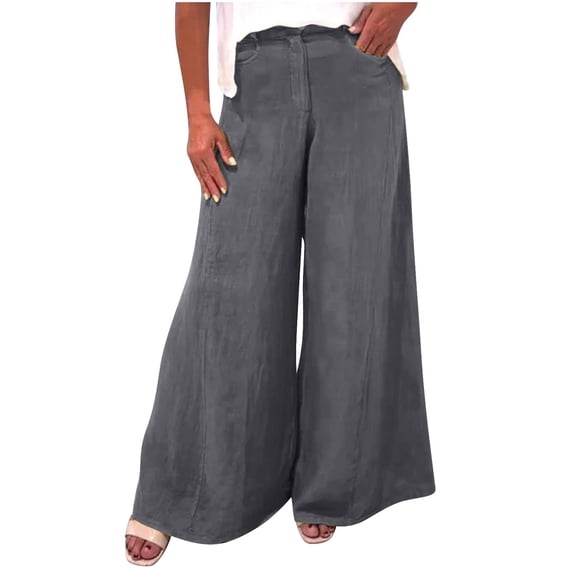 hotojiny Palazzo Pants for Women Cotton Linen Wide Leg Long Lounge Pant Fashion Boho Beach Travel Trousers with Pocket