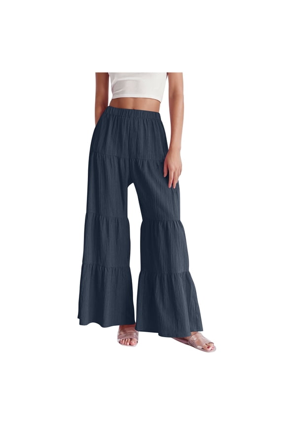 Palazzo Pants for Women Flowy Tiered Wide Leg Pants High Waisted Trendy Casual Bell Bottom Boho Beach Trousers
