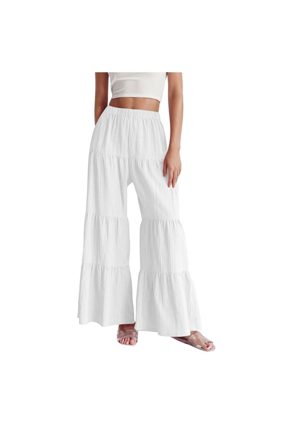 Palazzo Pants for Women Flowy Tiered Wide Leg Pants High Waisted Trendy Casual Bell Bottom Boho Beach Trousers