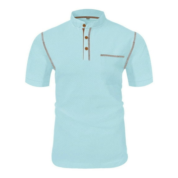 hotojiny Performance Shirts for Men Summer Casual Button Collar Business Shirts Colorblock Pocket Fashion Golf Tee