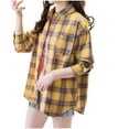 thumbnail image 1 of hotojiny Plaid Shirts for Womens Fall Oversized Long Sleeve Casual Tops Collar Button Down Blouses with Pockets, 1 of 3