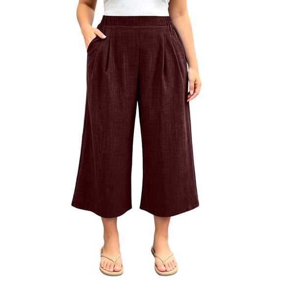 hotojiny Plus Size Capri Pants for Women Breathable Wide Leg Loose Casual Capris Summer High Waisted Cropped Trousers