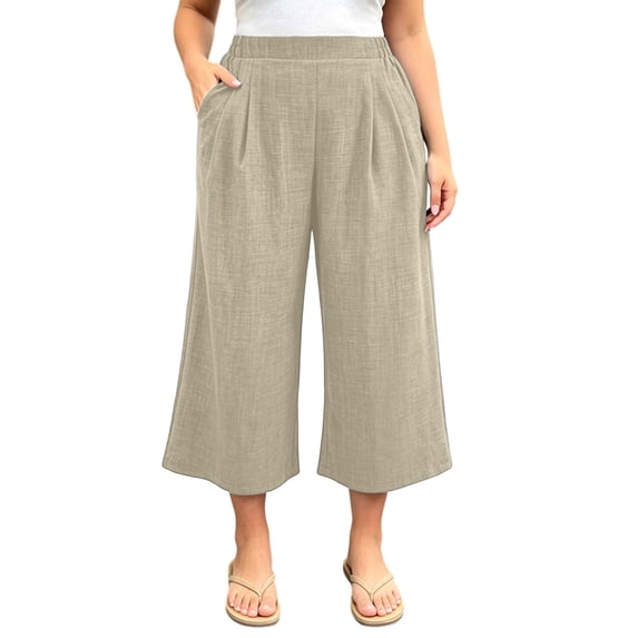 hotojiny Plus Size Capri Pants for Women Breathable Wide Leg Loose Casual Capris Summer High Waisted Cropped Trousers