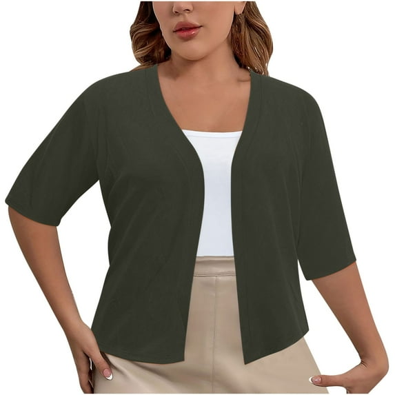 hotojiny Plus Size Cardigan for Women 2025 Fall Open Front Shrug Solid Color Half Sleeve Coat Tops Trendy Casual Outwear