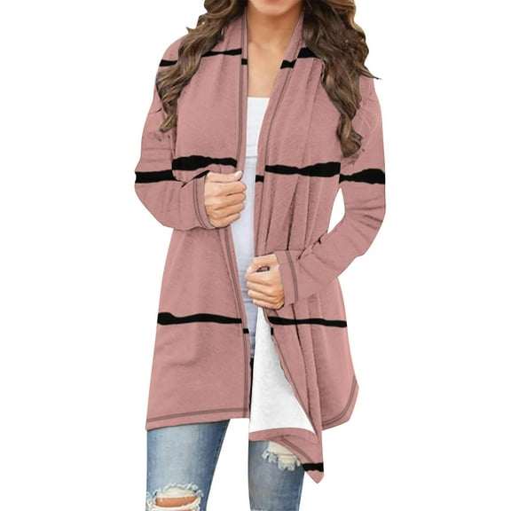 hotojiny Plus Size Cardigans for Women Soft Lightweight Striped Open Front Fall Coat Trendy Long Sleeve Flowy Cardigan