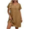 thumbnail image 1 of hotojiny Plus Size Dresses for Women Casual Textured Summer Tshirt Dress Wedding Guest Dress Short Sleeve V Neck Vacation Clothes, 1 of 5