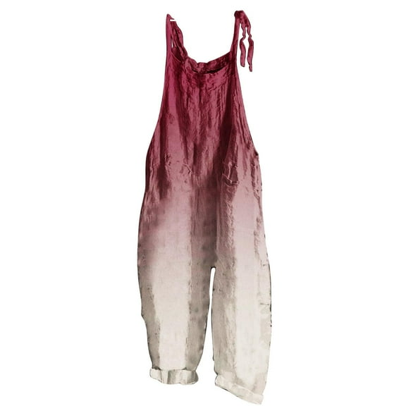 hotojiny Plus Size Linen Overalls for Women Baggy Lounge Summer Beach Rompers Casual Loose Wide Leg Pant Jumpsuits