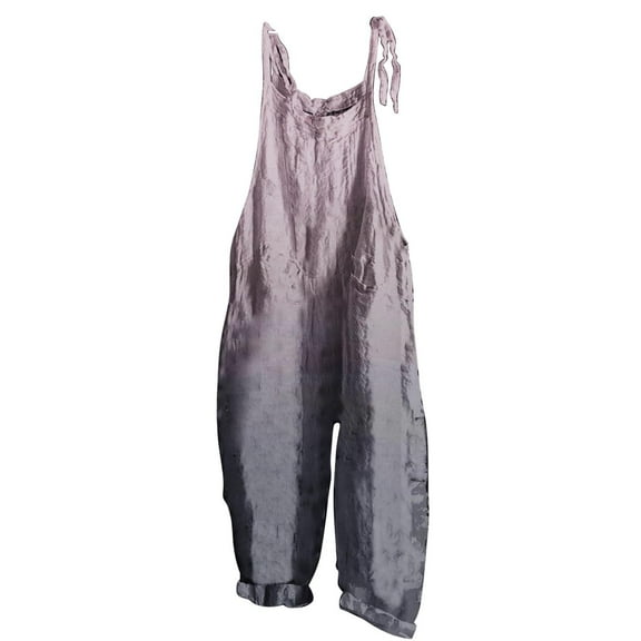 hotojiny Plus Size Linen Overalls for Women Baggy Lounge Summer Beach Rompers Casual Loose Wide Leg Pant Jumpsuits