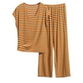 thumbnail image 1 of hotojiny Plus Size Lounge Set for Women 2 Piece Pajama Outfit Striped Short Sleeve Sleep Top with Wide Leg Long Pants Loungewear, 1 of 3