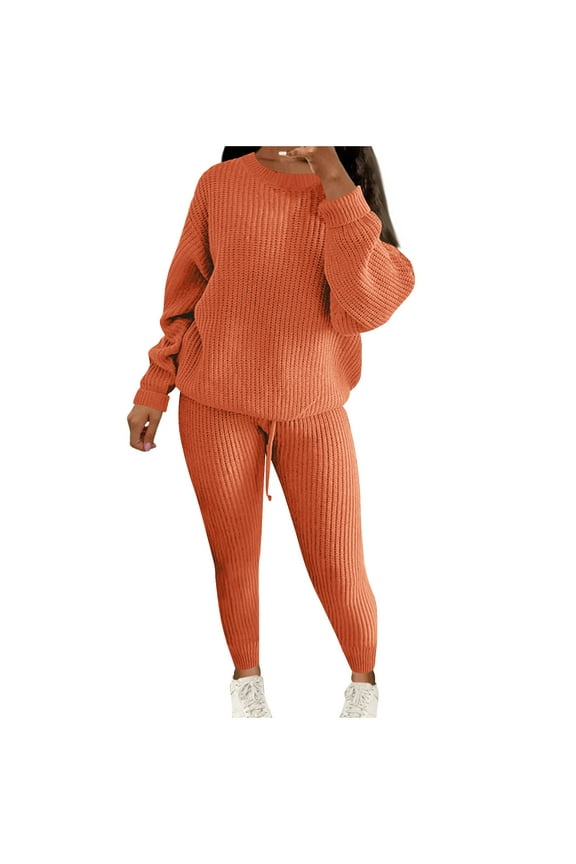 Plus Size Lounge Sets for Women 2 Piece Knit Long Sleeve Tops with Slim Pants Outfits Loungewear
