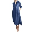 thumbnail image 1 of hotojiny Plus Size Maxi Dress for Women Casual Long Sleeve Lapel Denim Dress with Pockets Loose Jean Look like Fashion Dress, 1 of 6