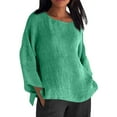 thumbnail image 1 of hotojiny Plus Size Shirt for Women Cotton Linen Breathable Long Sleeve Beach Tee Oversized Loose Solid Color Crew Neck Tops, 1 of 6