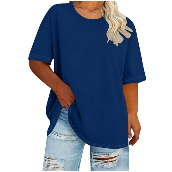 hotojiny Plus Size Shirt for Women Loose Solid Color Crew Neck Tshirt Oversized Casual Tee Half Sleeve Summer Tops XL-5XL