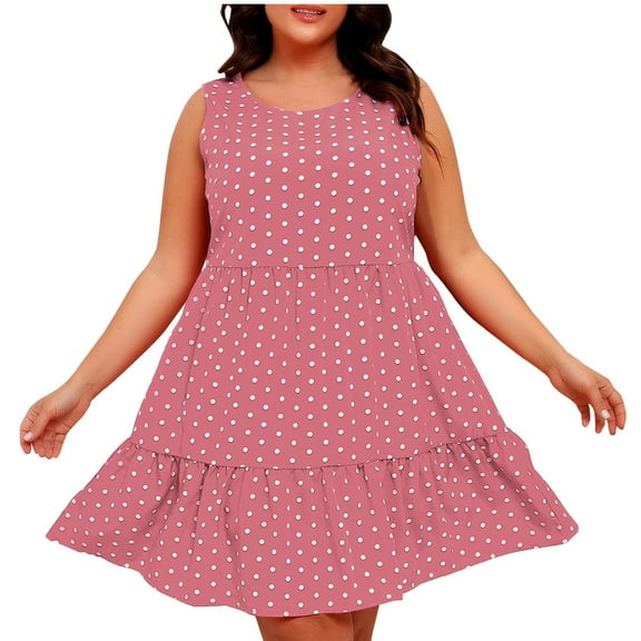 hotojiny Plus Size Summer Dress for Women Fashion Sleeveless a Line Flowy Dresses Lounge Beach Vacation Sundress