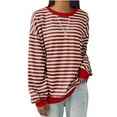 thumbnail image 1 of hotojiny Plus Size Sweatshirts for Women Oversized Spring Fashion Pullover Tops Casual Long Sleeve Striped Shirts, 1 of 6