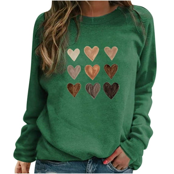 hotojiny Plus Size Sweatshirts for Women Trendy Heart Long Sleeve Shirts Oversized Crew Neck Fleece Pullover Tops Fall Winter Outfit
