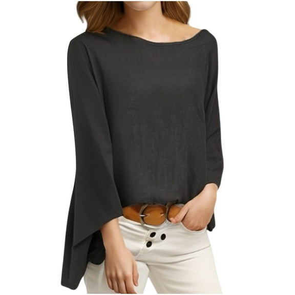 hotojiny Plus Size T Shirts for Women Fall Spring Fashion Outfits Lounge Vacation Blouse Casual Loose Long Sleeve Lightweight Tops