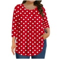 thumbnail image 1 of hotojiny Plus Size Tops for Women Causal 3/4 Length Sleeve Scoop Neck Soft Shirt Cute Polka Dot Pleated Curved Hem Tunic Tees, 1 of 6