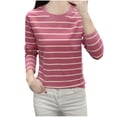 thumbnail image 1 of hotojiny Plus Size Tops for Women Fall Casual Crew Neck T Shirts Long Sleeve Striped Fashion Loose Tunics Tops, 1 of 3