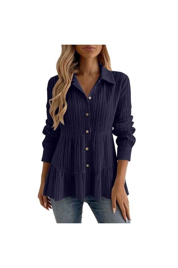 Plus Size Tops for Women Textured Long Sleeve Peplum Blouse Casual Loose Button Down A-Line Flowy Work Shirts