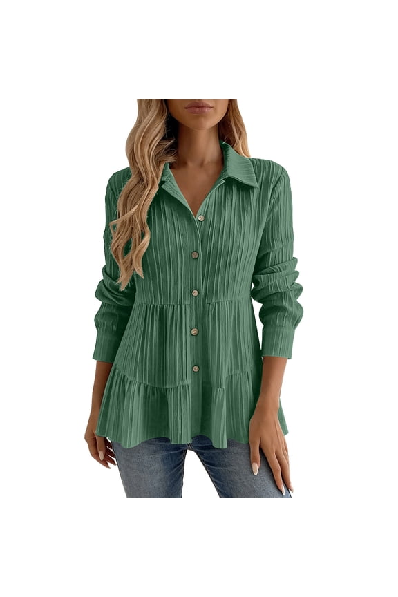 Plus Size Tops for Women Textured Long Sleeve Peplum Blouse Casual Loose Button Down A-Line Flowy Work Shirts